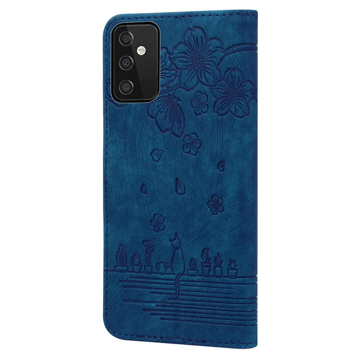 For Samsung Galaxy A34 5G PU Leather Folding Stand Wallet Case Imprinted Cat Phone Shell with Strap - Blue - 6
