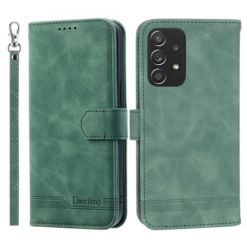 DIERFENG DF-03 PU Leather Wallet Phone Case for Samsung Galaxy A52 4G / 5G / A52s 5G, Flip Stand Lines Imprinted Phone Cover - Green - 1