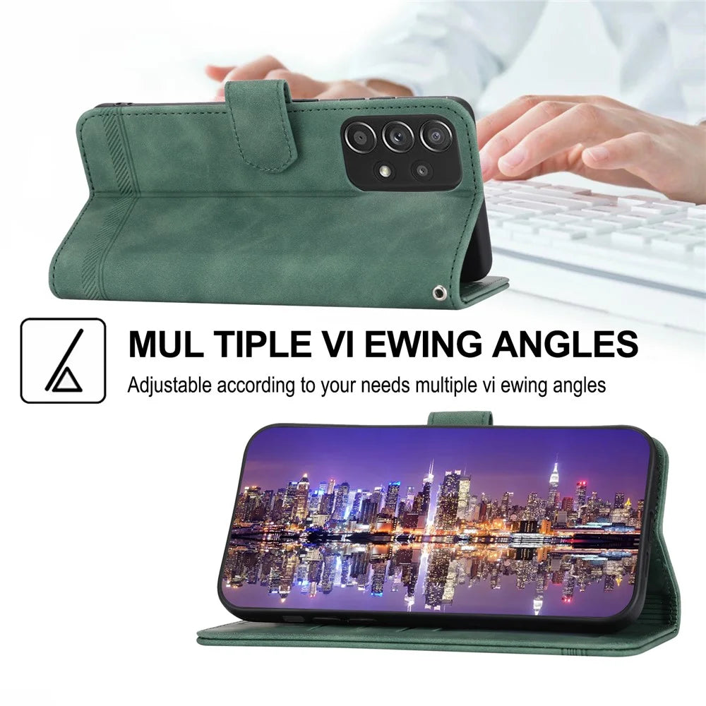DIERFENG DF-03 PU Leather Wallet Phone Case for Samsung Galaxy A52 4G / 5G / A52s 5G, Flip Stand Lines Imprinted Phone Cover - Green - 4