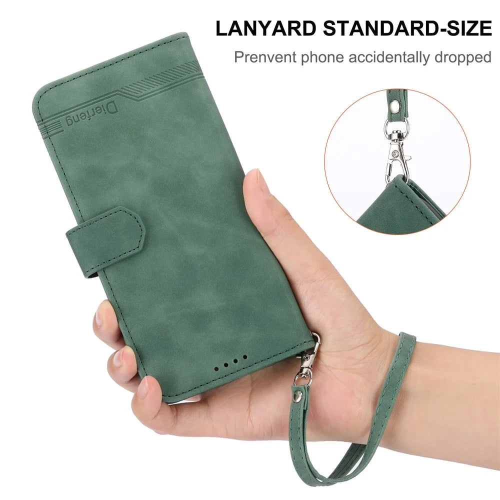 DIERFENG DF-03 PU Leather Wallet Phone Case for Samsung Galaxy A52 4G / 5G / A52s 5G, Flip Stand Lines Imprinted Phone Cover - Green - 7