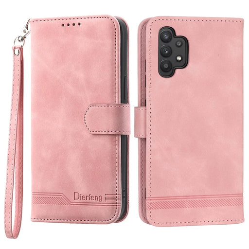 DIERFENG DF-03 PU Leather Phone Cover for Samsung Galaxy A32 4G (EU Version), Stand Wallet Lines Imprinted Case - Pink - 1