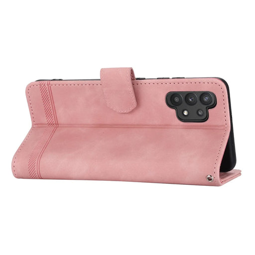 DIERFENG DF-03 PU Leather Phone Cover for Samsung Galaxy A32 4G (EU Version), Stand Wallet Lines Imprinted Case - Pink - 2