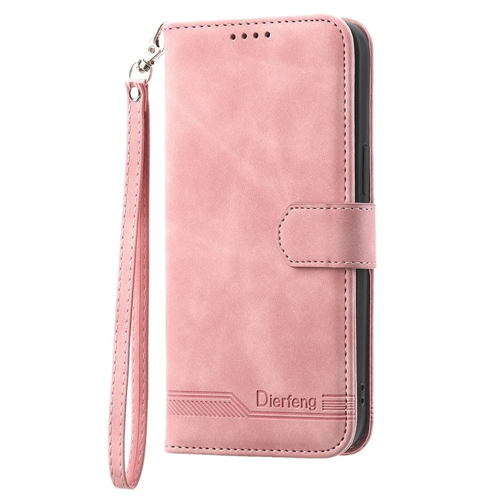 DIERFENG DF-03 PU Leather Phone Cover for Samsung Galaxy A32 4G (EU Version), Stand Wallet Lines Imprinted Case - Pink - 6