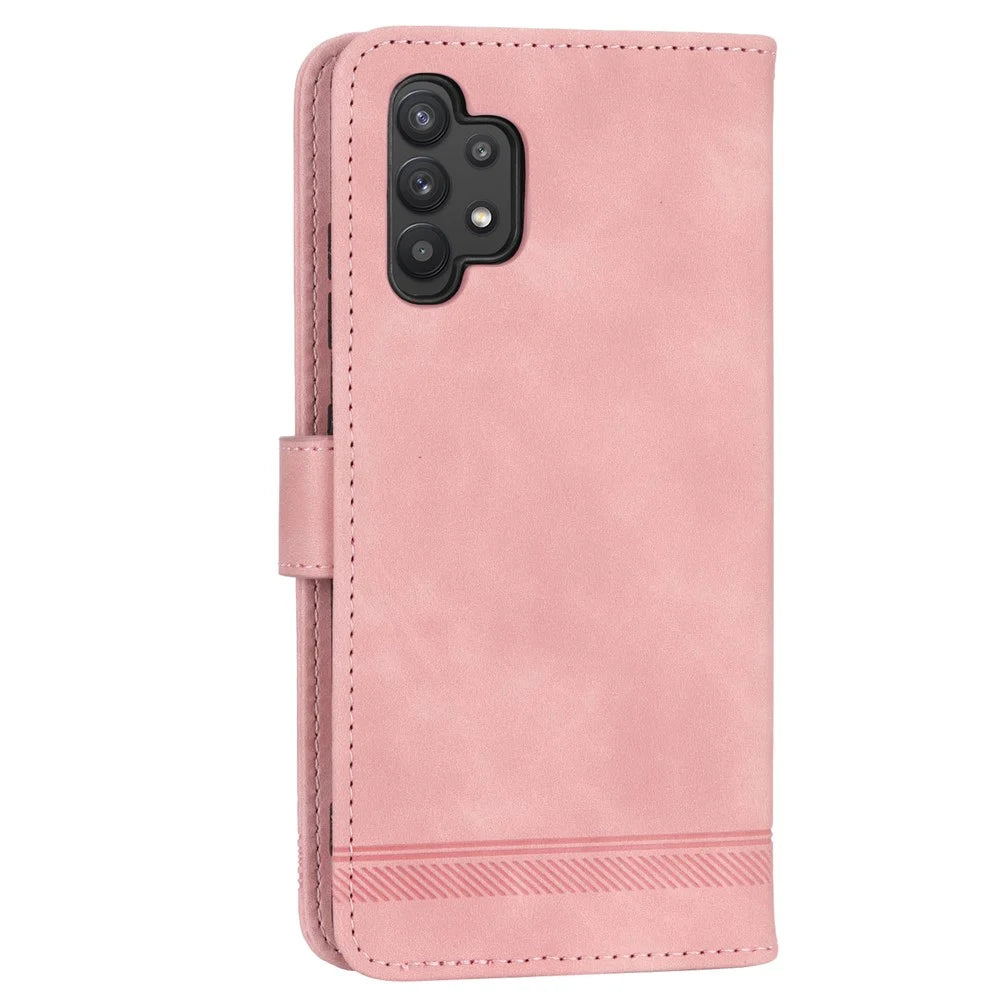 DIERFENG DF-03 PU Leather Phone Cover for Samsung Galaxy A32 4G (EU Version), Stand Wallet Lines Imprinted Case - Pink - 7