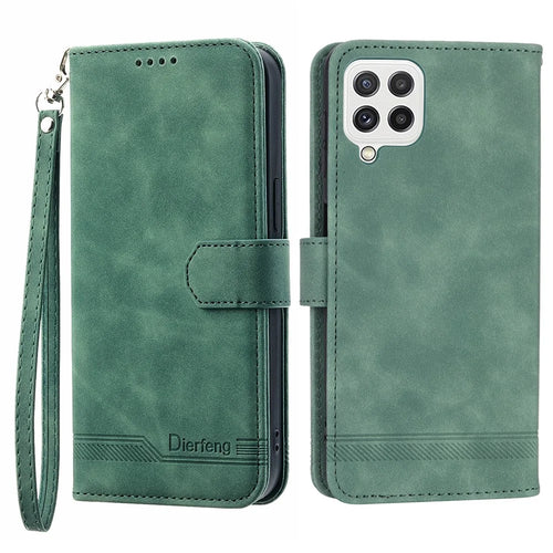 DIERFENG DF-03 Phone Case for Samsung Galaxy A22 4G (EU Version), Stand Wallet Lines Imprinted Leather Cover - Green - 1