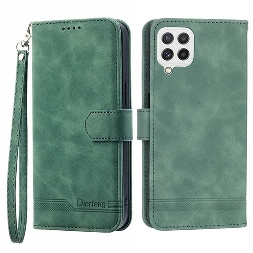 DIERFENG DF-03 Phone Case for Samsung Galaxy A22 4G (EU Version), Stand Wallet Lines Imprinted Leather Cover - Green - 1