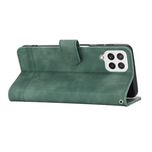 DIERFENG DF-03 Phone Case for Samsung Galaxy A22 4G (EU Version), Stand Wallet Lines Imprinted Leather Cover - Green - 2