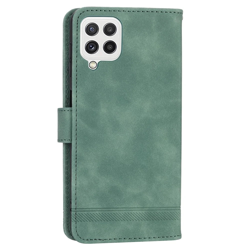 DIERFENG DF-03 Phone Case for Samsung Galaxy A22 4G (EU Version), Stand Wallet Lines Imprinted Leather Cover - Green - 7