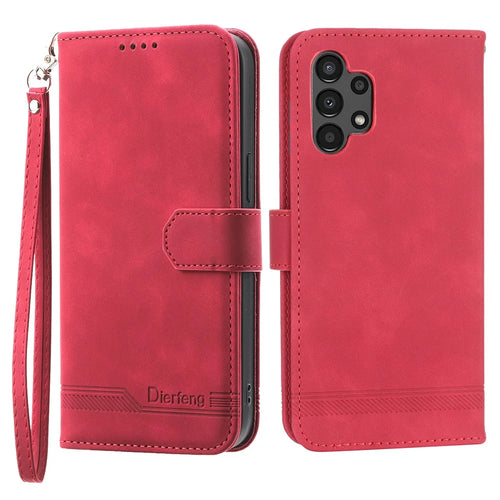 DIERFENG DF-03 Wallet Phone Case for Samsung Galaxy A13 4G / 5G, Stand PU Leather Lines Imprinted Phone Cover - Red - 1
