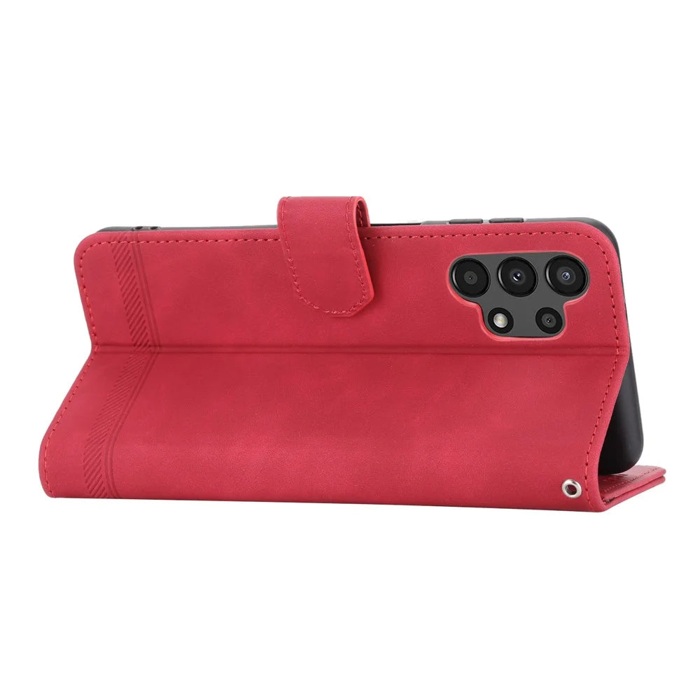 DIERFENG DF-03 Wallet Phone Case for Samsung Galaxy A13 4G / 5G, Stand PU Leather Lines Imprinted Phone Cover - Red - 2