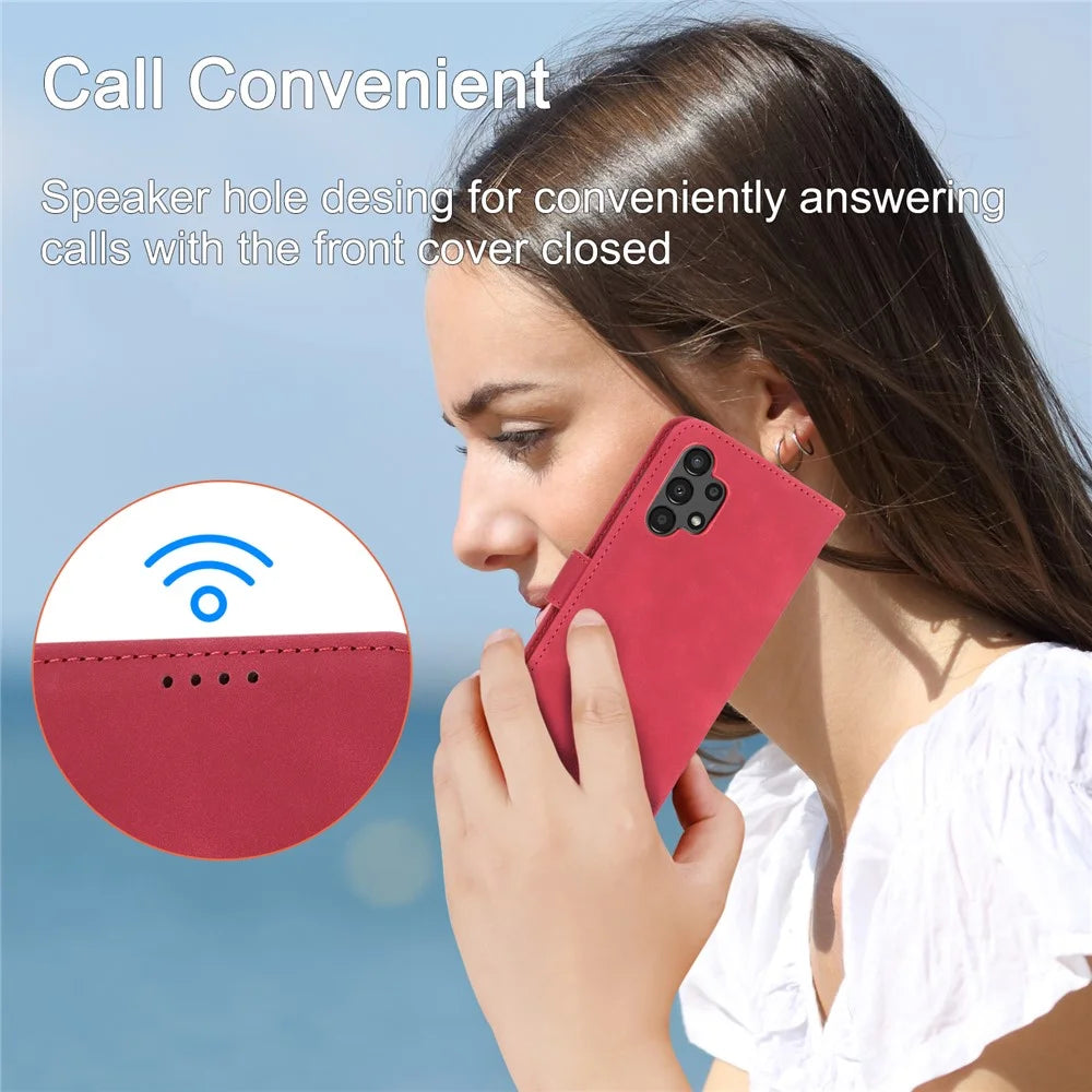 DIERFENG DF-03 Wallet Phone Case for Samsung Galaxy A13 4G / 5G, Stand PU Leather Lines Imprinted Phone Cover - Red - 5