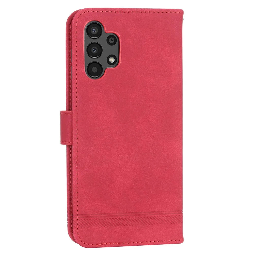 DIERFENG DF-03 Wallet Phone Case for Samsung Galaxy A13 4G / 5G, Stand PU Leather Lines Imprinted Phone Cover - Red - 7