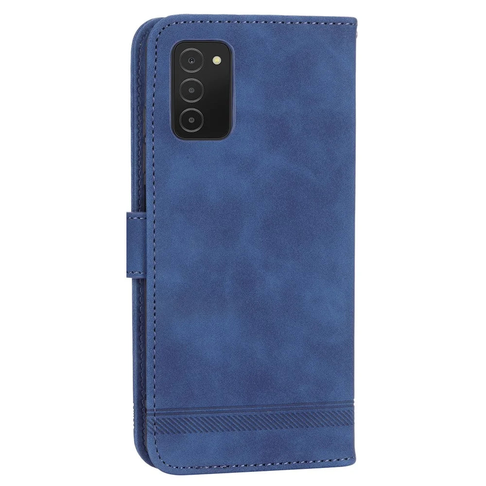 DIERFENG DF-03 Leather Case for Samsung Galaxy A03s (164.2mm) Stand Wallet Lines Imprint Cell Phone Cover - Blue - 7