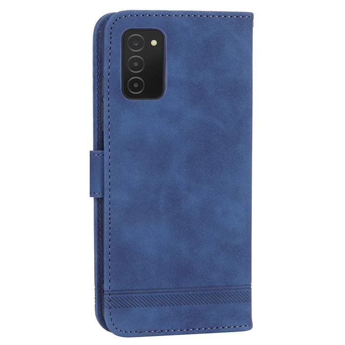 DIERFENG DF-03 Leather Case for Samsung Galaxy A03s (164.2mm) Stand Wallet Lines Imprint Cell Phone Cover - Blue - 7