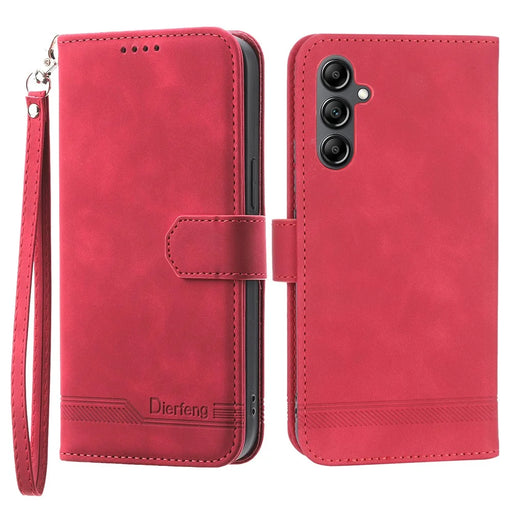 DIERFENG DF-03 Wallet Leather Case for Samsung Galaxy A34 5G, Lines Imprinted Stand Cell Phone Cover - Red - 1