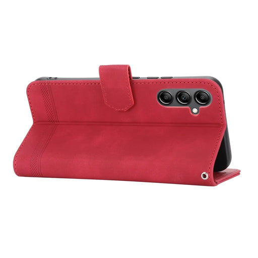DIERFENG DF-03 Wallet Leather Case for Samsung Galaxy A34 5G, Lines Imprinted Stand Cell Phone Cover - Red - 2