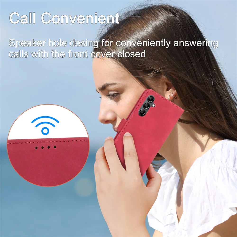 DIERFENG DF-03 Wallet Leather Case for Samsung Galaxy A34 5G, Lines Imprinted Stand Cell Phone Cover - Red - 5