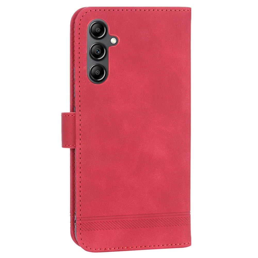 DIERFENG DF-03 Wallet Leather Case for Samsung Galaxy A34 5G, Lines Imprinted Stand Cell Phone Cover - Red - 7