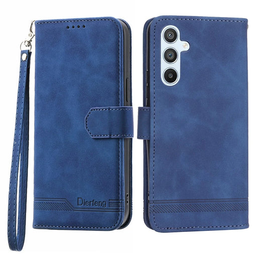 DIERFENG DF-03 Mobile Phone Leather Case for Samsung Galaxy A54 5G, Lines Imprinted Stand Wallet Phone Cover - Blue - 1