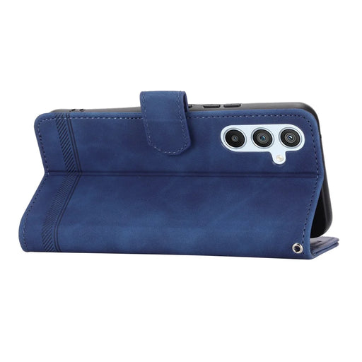 DIERFENG DF-03 Mobile Phone Leather Case for Samsung Galaxy A54 5G, Lines Imprinted Stand Wallet Phone Cover - Blue - 2