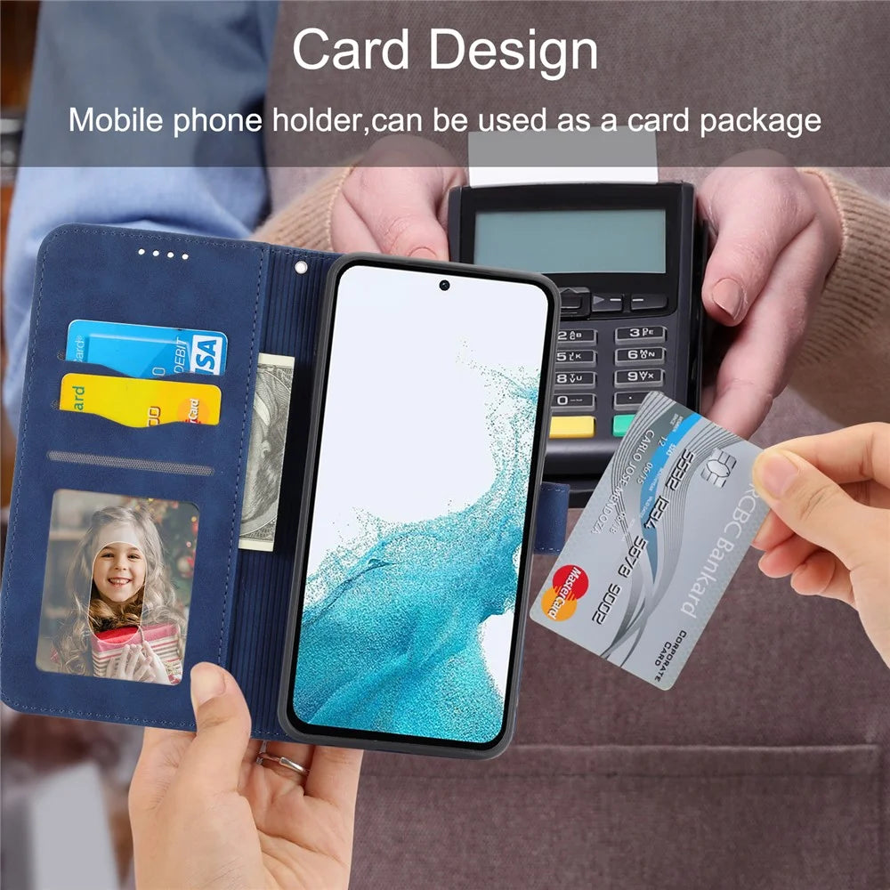 DIERFENG DF-03 Mobile Phone Leather Case for Samsung Galaxy A54 5G, Lines Imprinted Stand Wallet Phone Cover - Blue - 3