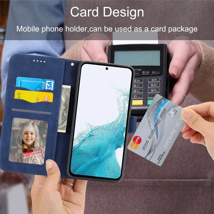 DIERFENG DF-03 Mobile Phone Leather Case for Samsung Galaxy A54 5G, Lines Imprinted Stand Wallet Phone Cover - Blue - 3