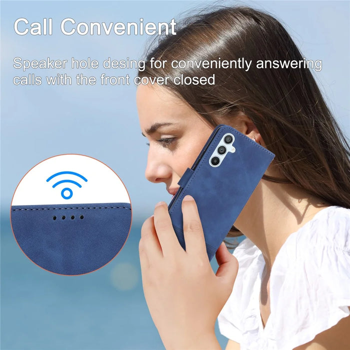 DIERFENG DF-03 Mobile Phone Leather Case for Samsung Galaxy A54 5G, Lines Imprinted Stand Wallet Phone Cover - Blue - 5