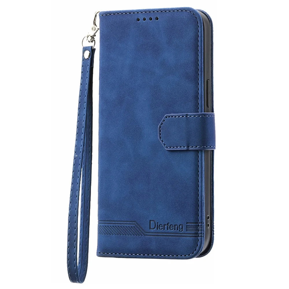 DIERFENG DF-03 Mobile Phone Leather Case for Samsung Galaxy A54 5G, Lines Imprinted Stand Wallet Phone Cover - Blue - 6