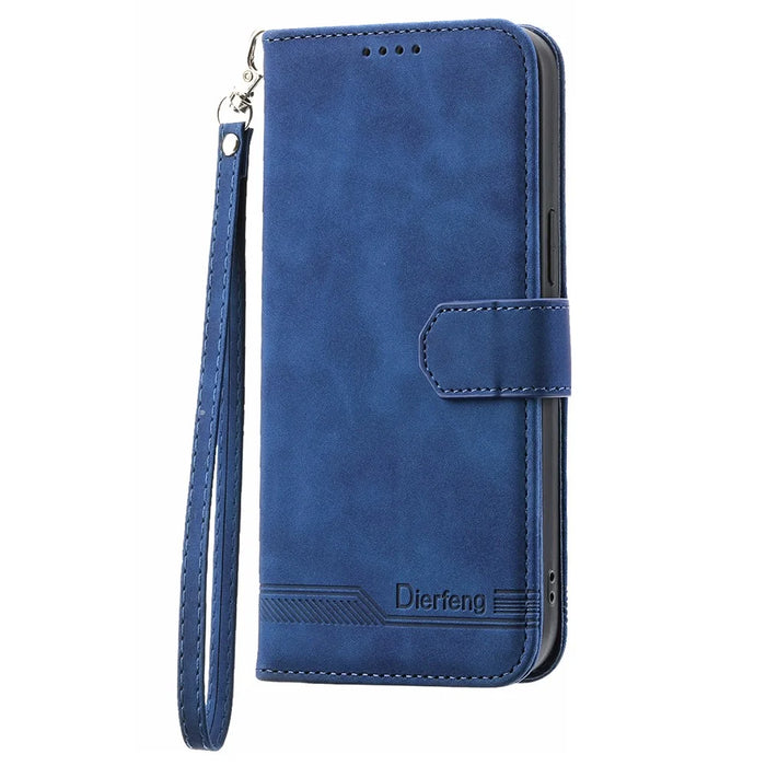 DIERFENG DF-03 Mobile Phone Leather Case for Samsung Galaxy A54 5G, Lines Imprinted Stand Wallet Phone Cover - Blue - 6