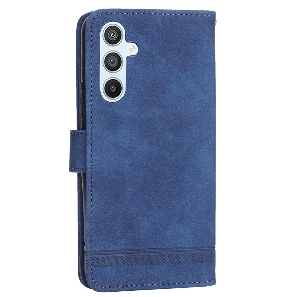 DIERFENG DF-03 Mobile Phone Leather Case for Samsung Galaxy A54 5G, Lines Imprinted Stand Wallet Phone Cover - Blue - 7