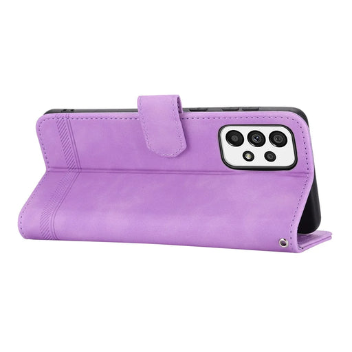 DIERFENG DF-03 Cell Phone Case for Samsung Galaxy A73 5G, Lines Imprinted Stand Wallet Phone Leather Cover - Purple - 2