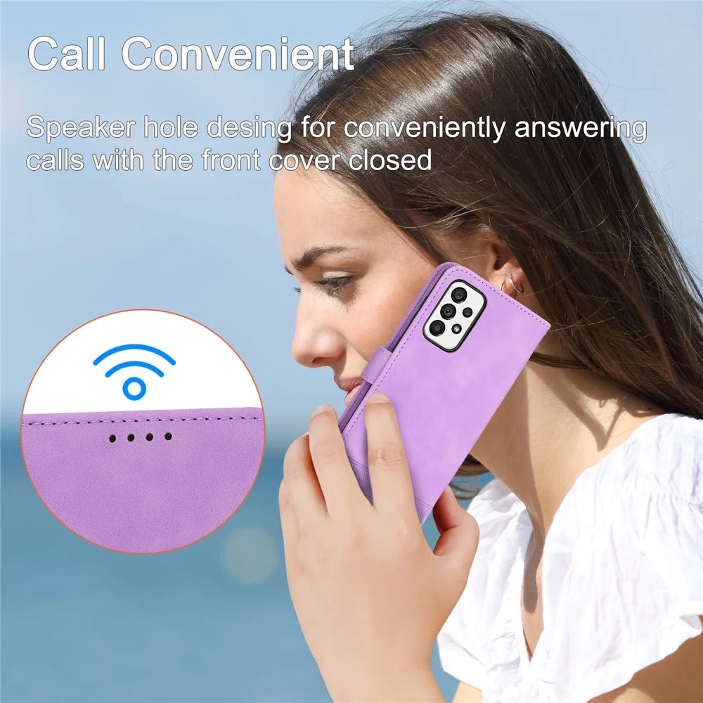DIERFENG DF-03 Cell Phone Case for Samsung Galaxy A73 5G, Lines Imprinted Stand Wallet Phone Leather Cover - Purple - 5