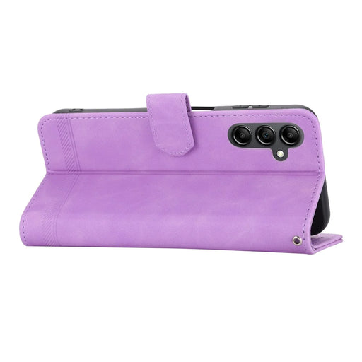 DIERFENG DF-03 Phone Case Stand Wallet for Samsung Galaxy A14 5G / A14 4G PU Leather Lines Imprinted Phone Cover - Purple - 2
