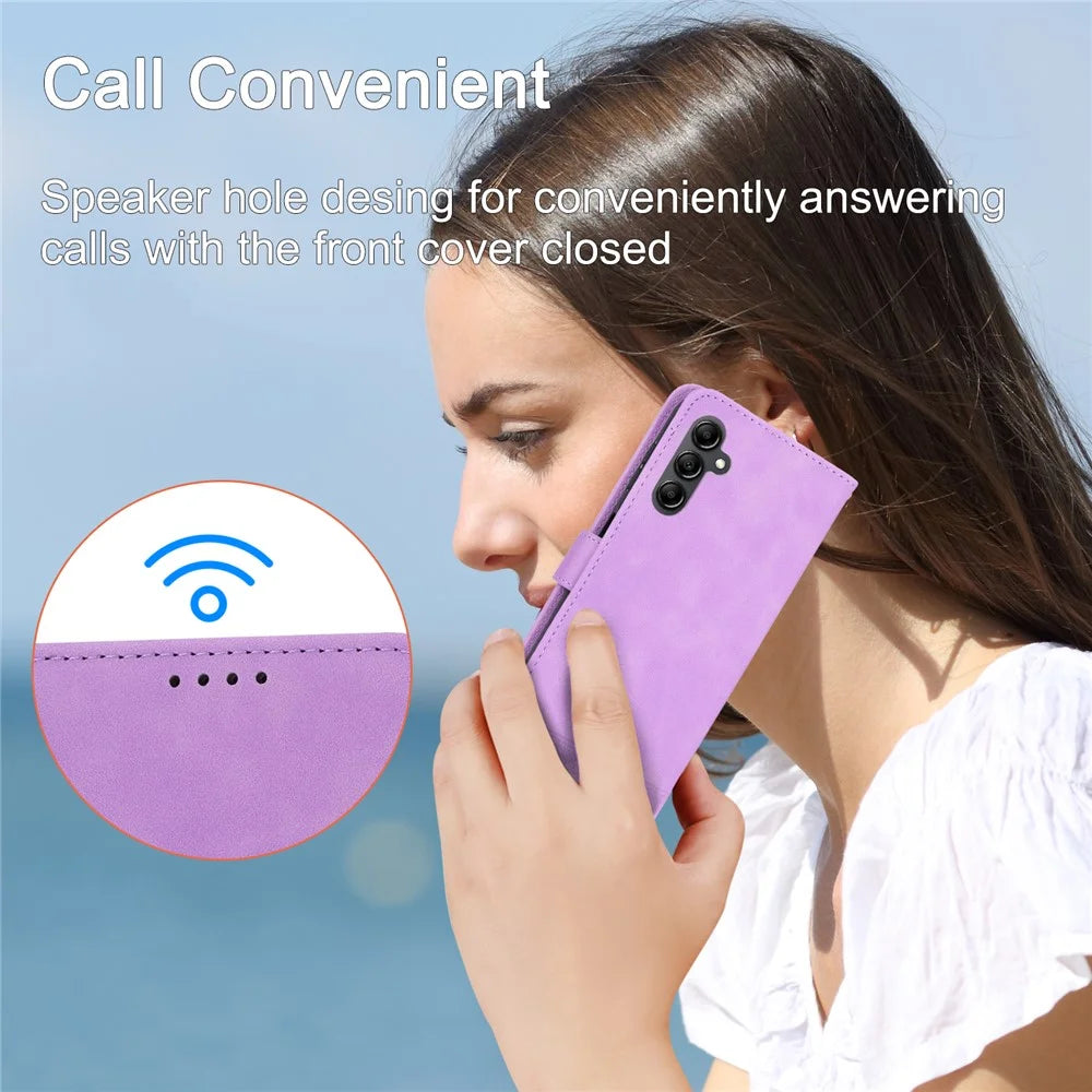 DIERFENG DF-03 Phone Case Stand Wallet for Samsung Galaxy A14 5G / A14 4G PU Leather Lines Imprinted Phone Cover - Purple - 5