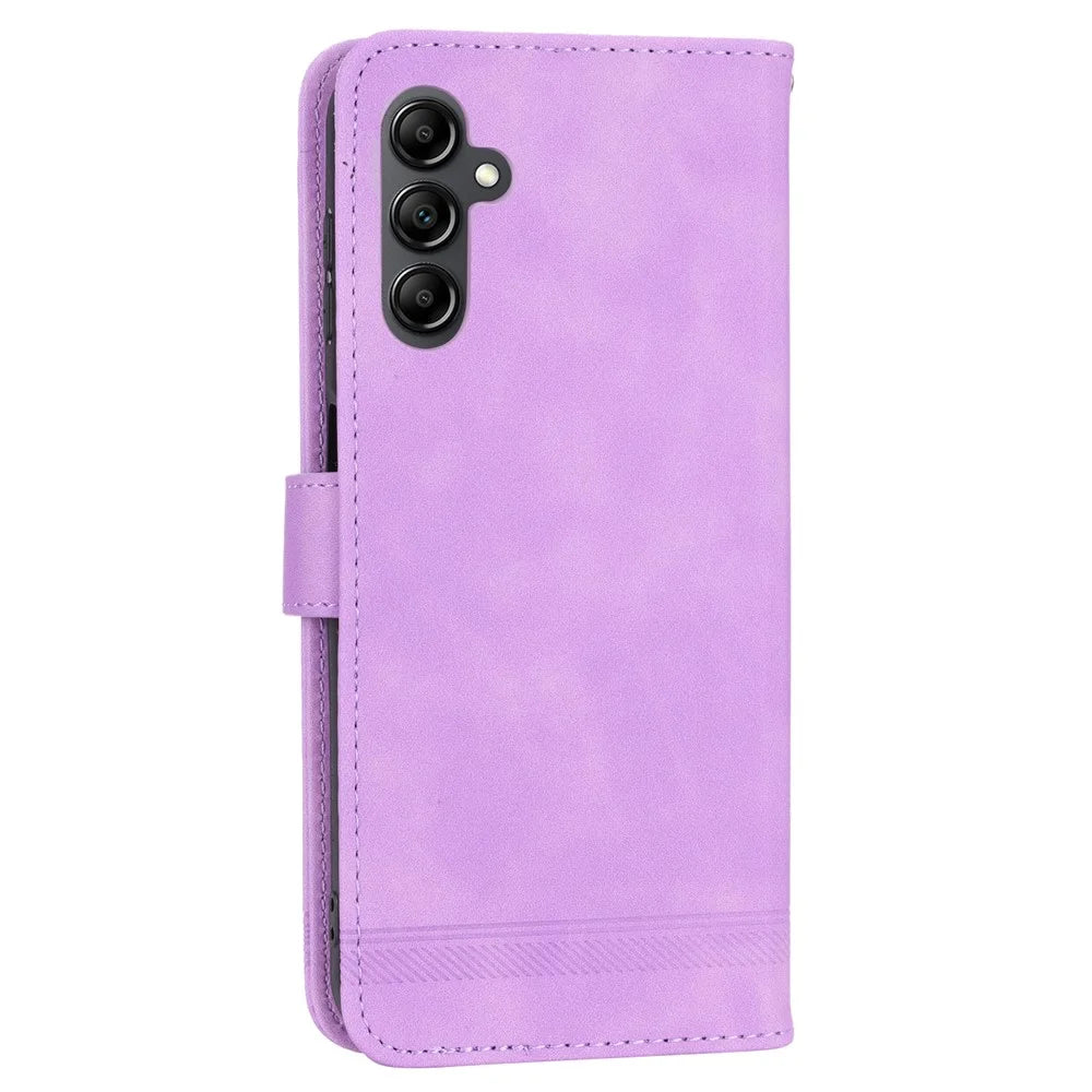 DIERFENG DF-03 Phone Case Stand Wallet for Samsung Galaxy A14 5G / A14 4G PU Leather Lines Imprinted Phone Cover - Purple - 7