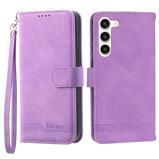 DIERFENG DF-03 Wallet Phone Cover for Samsung Galaxy S23+, Lines Imprinted PU Leather Stand Protective Case - Purple - 1
