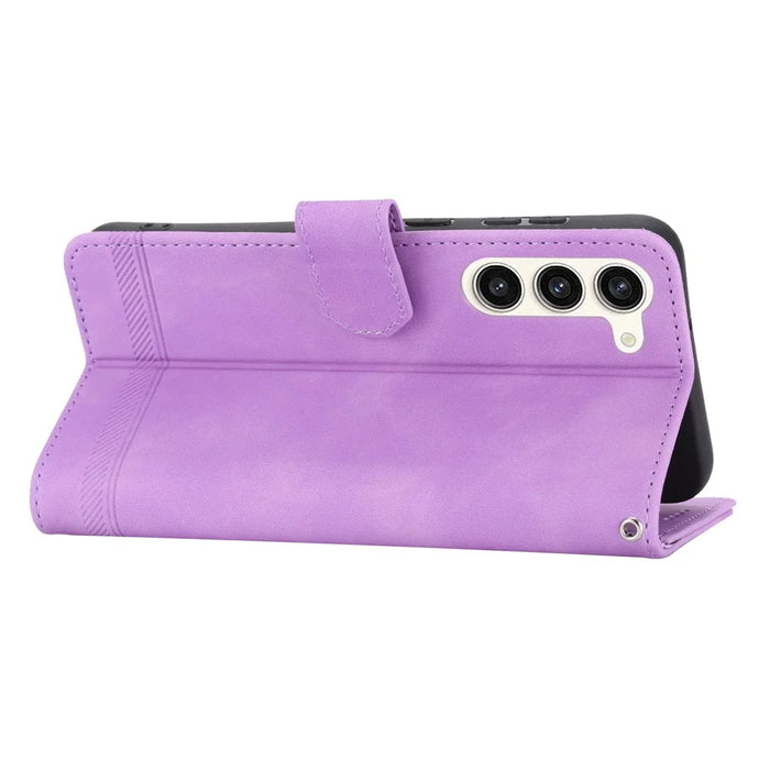 DIERFENG DF-03 Wallet Phone Cover for Samsung Galaxy S23+, Lines Imprinted PU Leather Stand Protective Case - Purple - 2