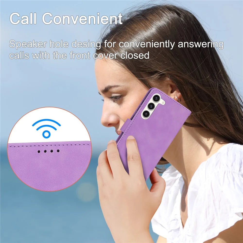 DIERFENG DF-03 Wallet Phone Cover for Samsung Galaxy S23+, Lines Imprinted PU Leather Stand Protective Case - Purple - 5