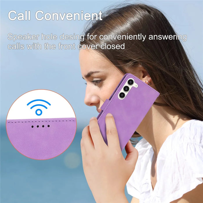 DIERFENG DF-03 Wallet Phone Cover for Samsung Galaxy S23+, Lines Imprinted PU Leather Stand Protective Case - Purple - 5