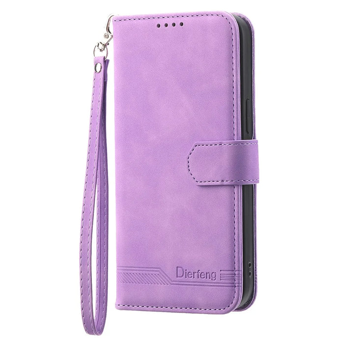 DIERFENG DF-03 Wallet Phone Cover for Samsung Galaxy S23+, Lines Imprinted PU Leather Stand Protective Case - Purple - 6