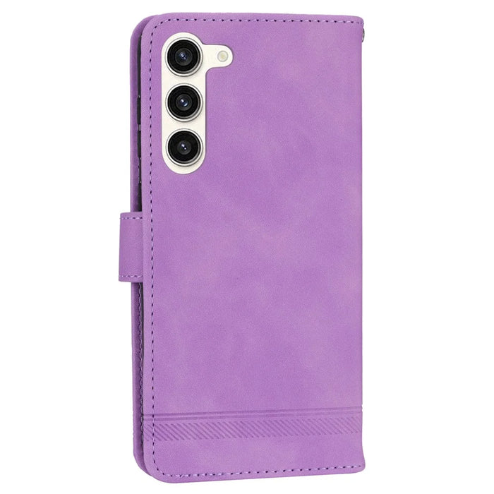DIERFENG DF-03 Wallet Phone Cover for Samsung Galaxy S23+, Lines Imprinted PU Leather Stand Protective Case - Purple - 7