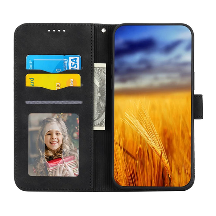 DIERFENG DF-03 for iPhone 14 Plus Full Protection Leather Phone Case Lines Imprinted Wallet Stand Anti-shock Phone Cover - Black - 2
