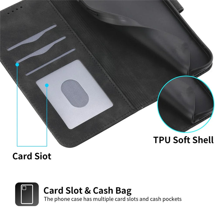 DIERFENG DF-03 for iPhone 14 Plus Full Protection Leather Phone Case Lines Imprinted Wallet Stand Anti-shock Phone Cover - Black - 5
