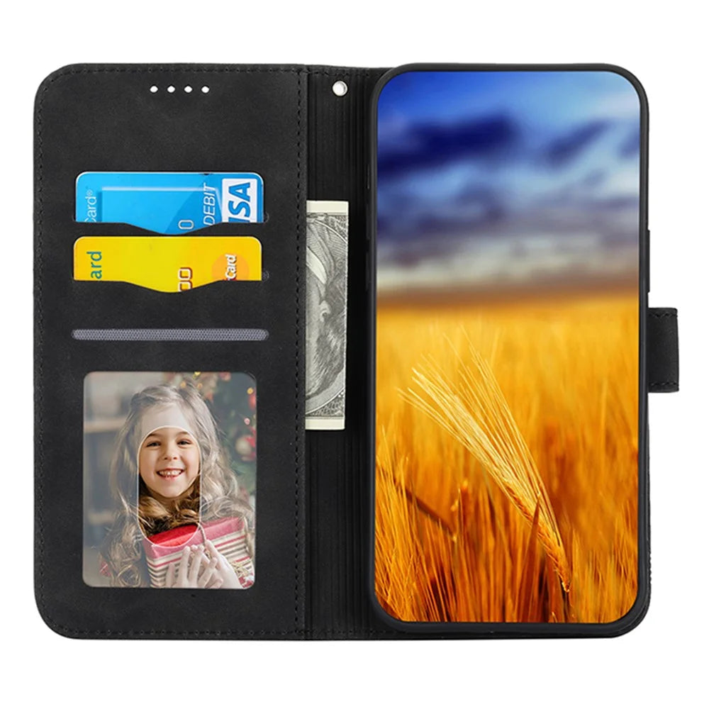 DIERFENG DF-03 Anti-fall Phone Cover for iPhone 13 6.1 inch, Stand Wallet PU Leather Lines Imprinted Anti-scratch Phone Case - Black - 2
