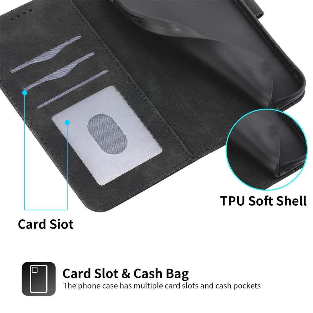 DIERFENG DF-03 Drop-proof Phone Case for iPhone 13 mini 5.4 inch, Stand Wallet PU Leather Lines Imprinted Cell Phone Cover - Black - 5