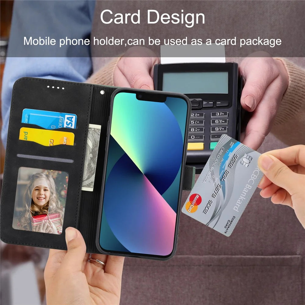 DIERFENG DF-03 Drop-proof Phone Case for iPhone 13 mini 5.4 inch, Stand Wallet PU Leather Lines Imprinted Cell Phone Cover - Black - 7