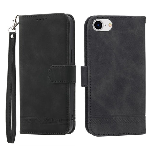 DIERFENG DF-03 Phone Case for iPhone 7 / 8 4.7 inch / SE (2020) / SE (2022), Lines Imprinted Leather Protective Phone Cover Wallet Stand - Black - 1