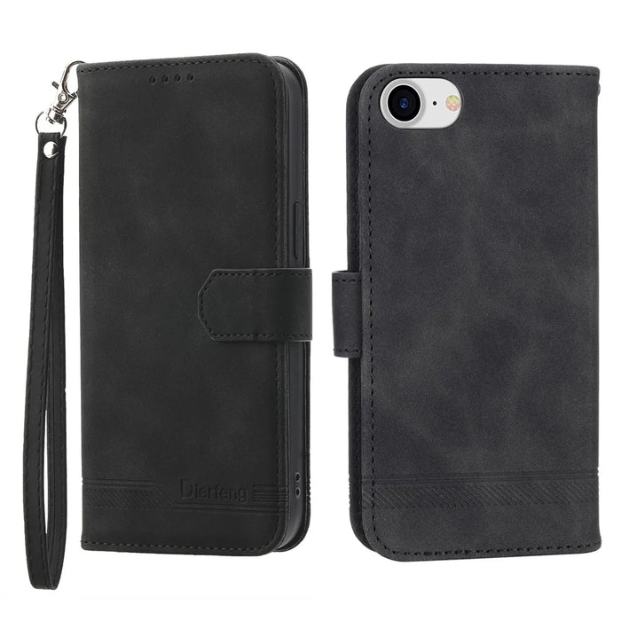 DIERFENG DF-03 Phone Case for iPhone 7 / 8 4.7 inch / SE (2020) / SE (2022), Lines Imprinted Leather Protective Phone Cover Wallet Stand - Black - 1