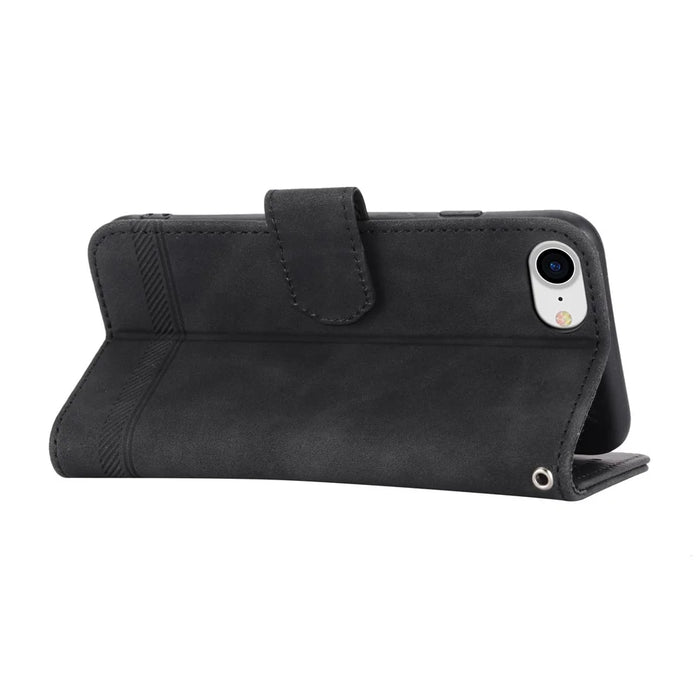 DIERFENG DF-03 Phone Case for iPhone 7 / 8 4.7 inch / SE (2020) / SE (2022), Lines Imprinted Leather Protective Phone Cover Wallet Stand - Black - 3