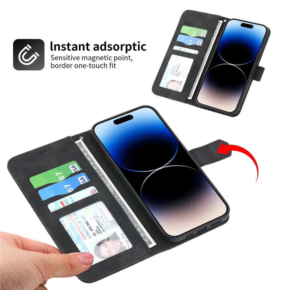 DIERFENG DF-03 Leather Phone Case for iPhone 12 Pro Max 6.7 inch, Lines Imprinted Phone Shell Flip Wallet Cover Stand - Black - 3